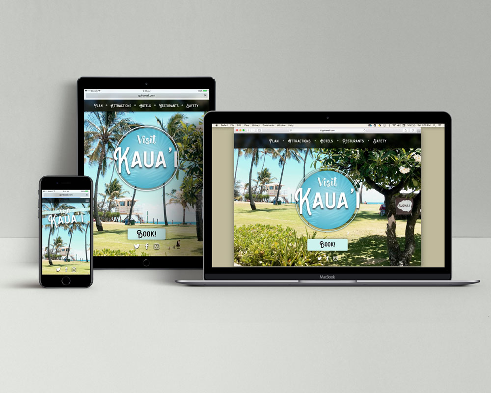 landing page design for multiple devices for the Hawaii island on kauai