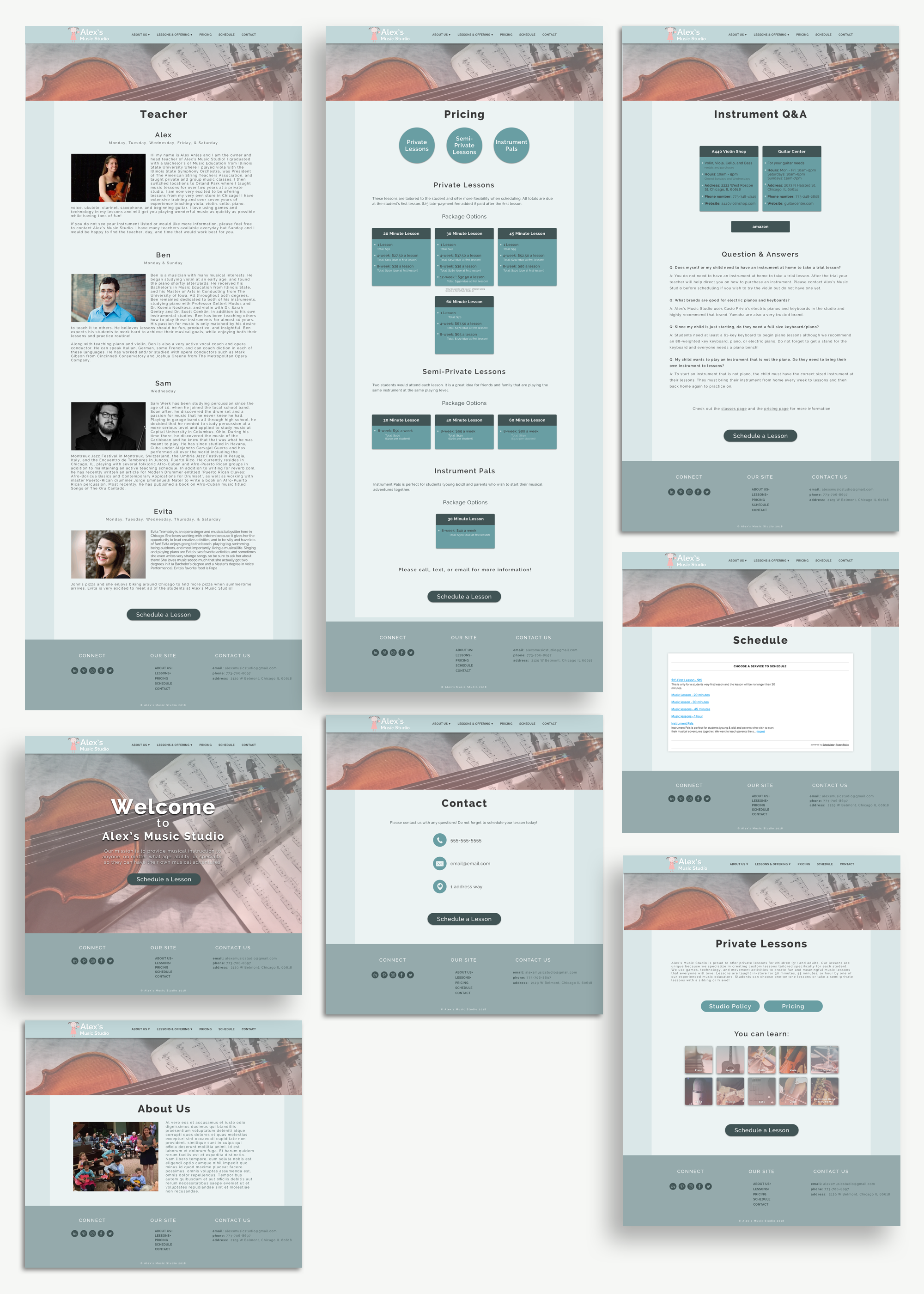 design mockups for Alex's Music Studio